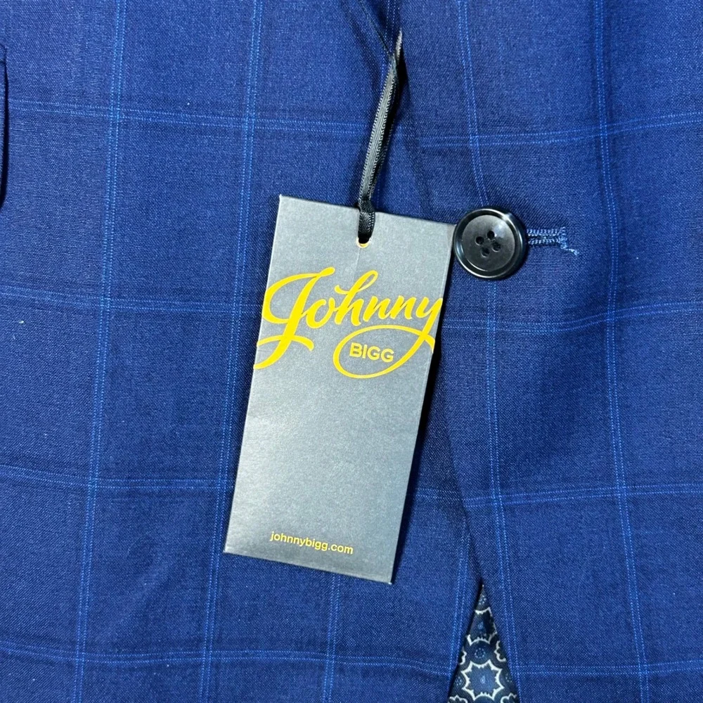 Johnny Bigg Suit Jacket Marine Blue Windowpane Plaid Blazer Size 48 NWT